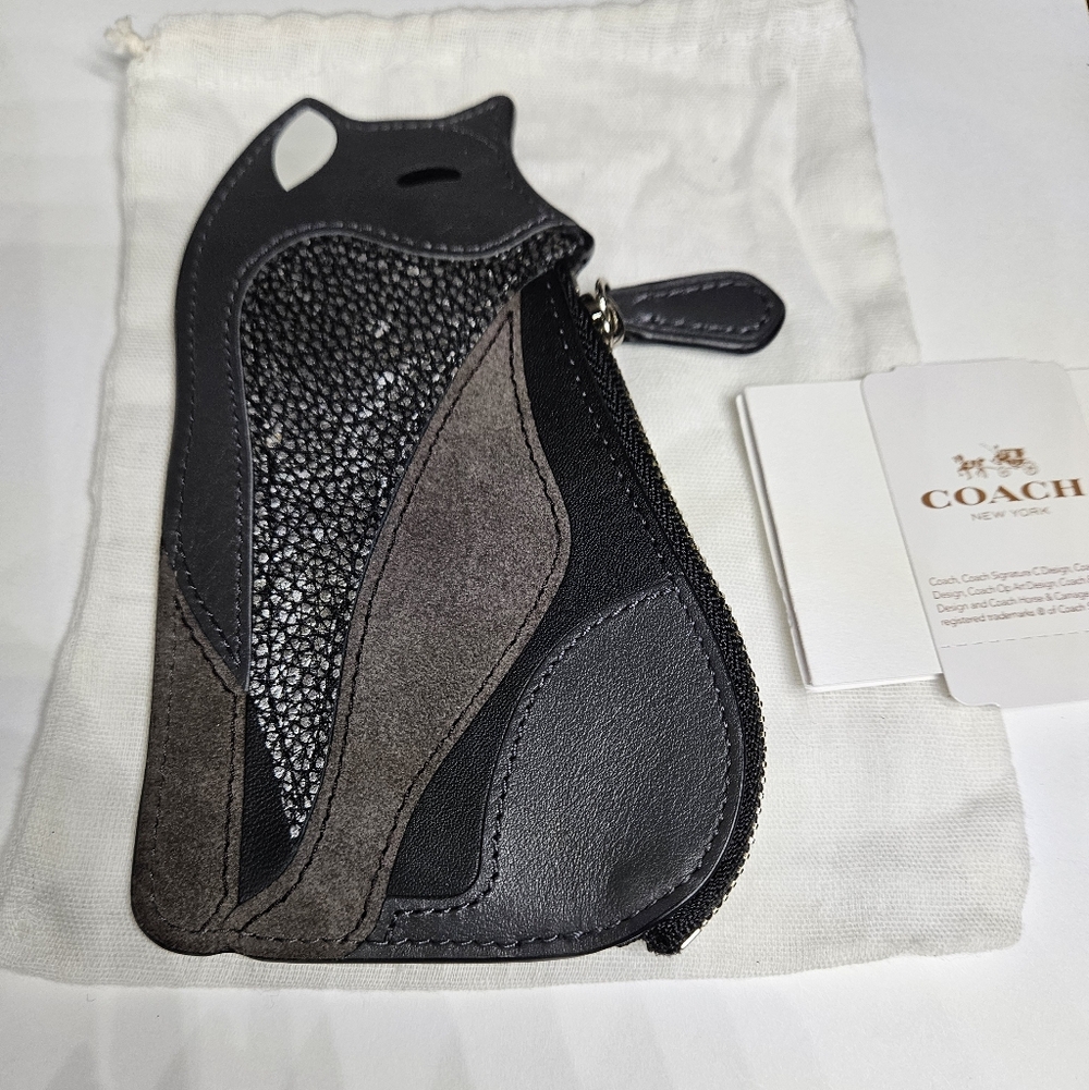 Coach Fox Leather & Suede Coin Case NWT - Picture 2 of 6